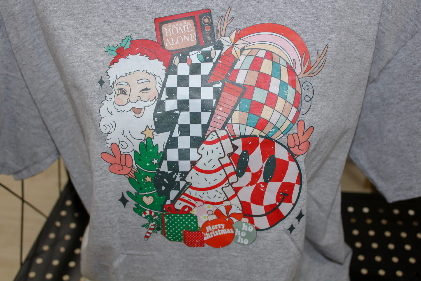 Christmas Santa Collage Graphic Tee in Gray