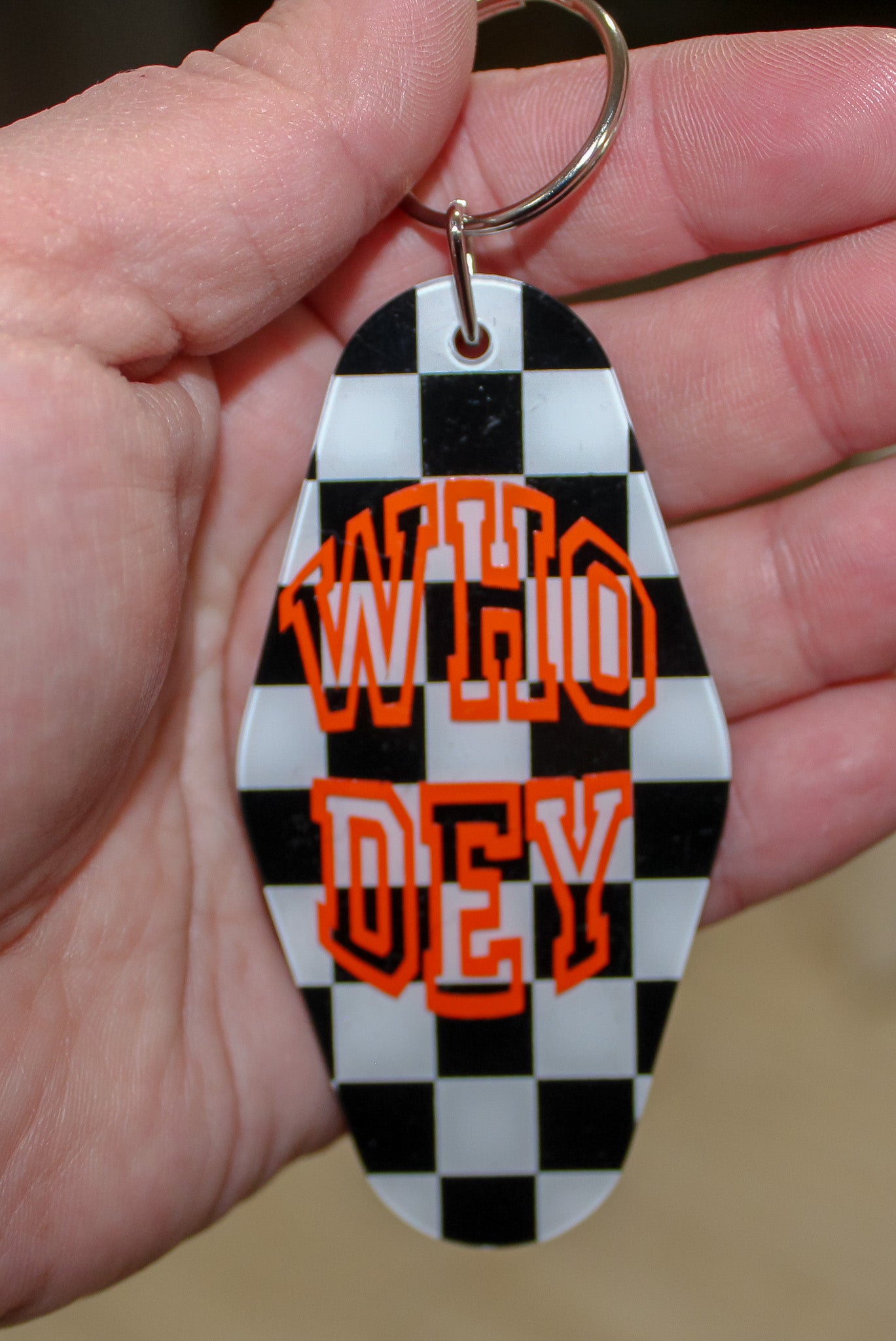 Who Dey Checkered Keychain