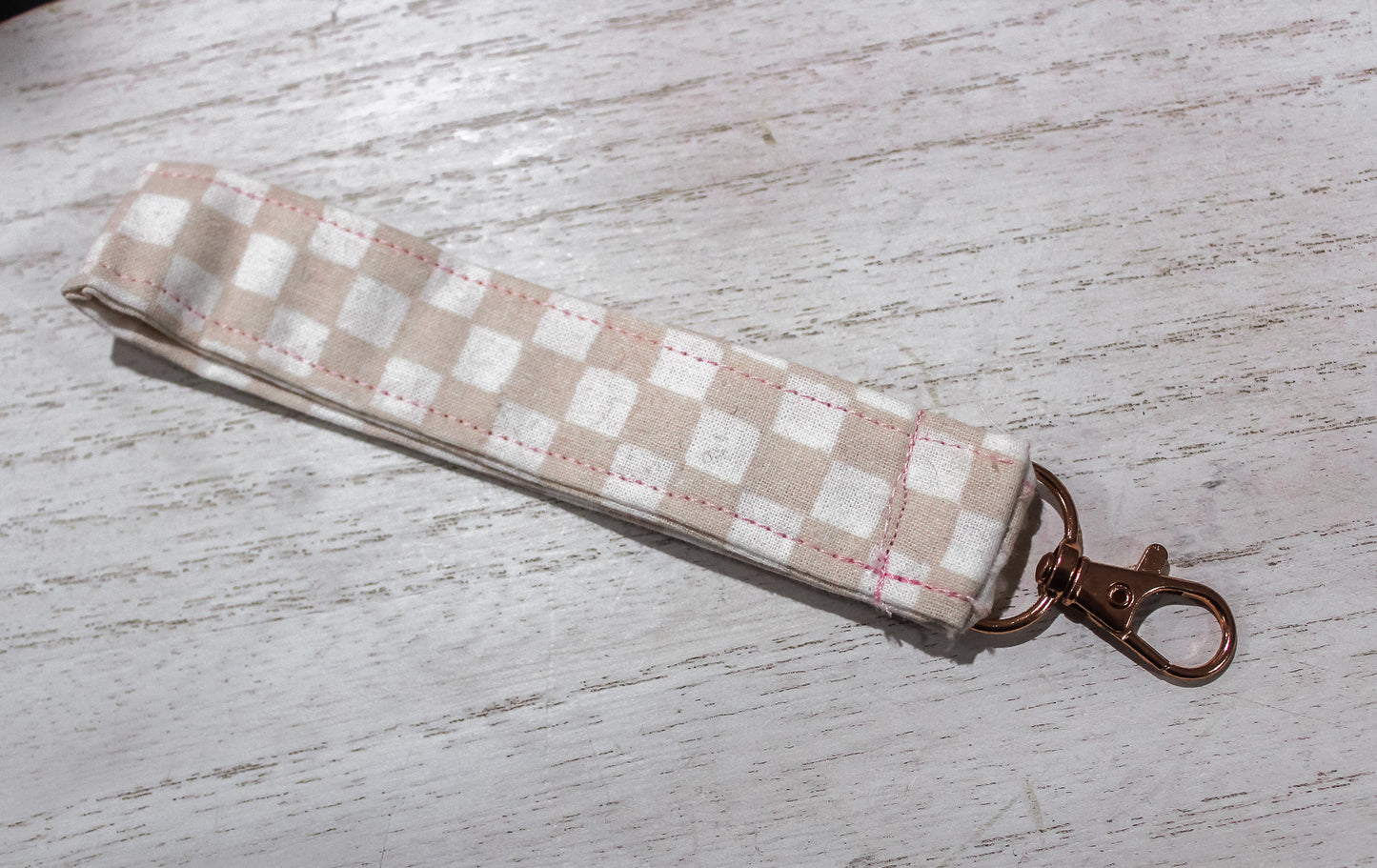 Tan Checkered Keychain