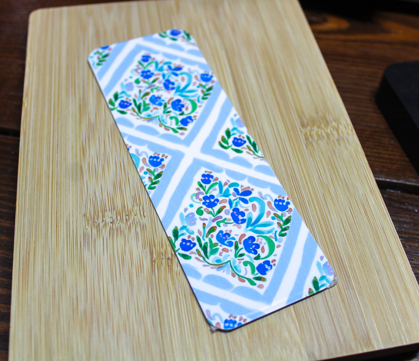 Blue Floral Tile Paper Bookmark