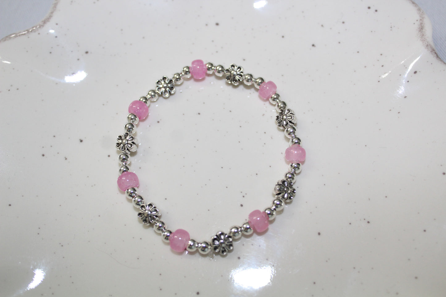 Flower & Pink Bracelet in Silver