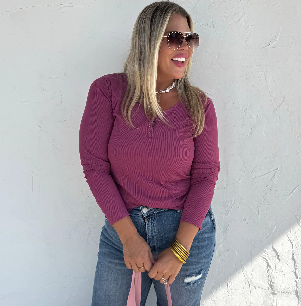 Plum Henley Long Sleeve Top