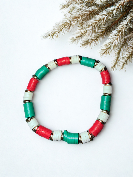 Red Green White Polymer Clay Bracelet
