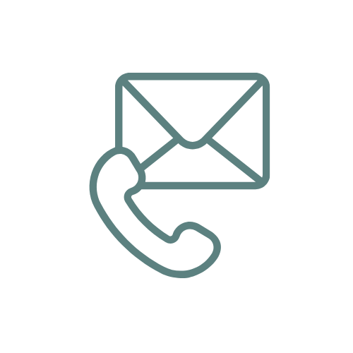 Clip art of an envelop and telephone indicating that customer service is available 24/7
