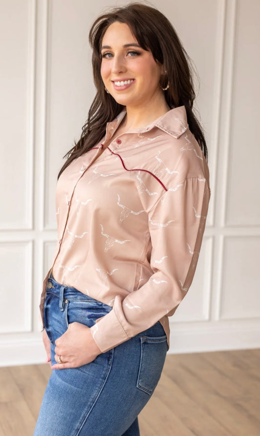 Pink Western Longhorn Top