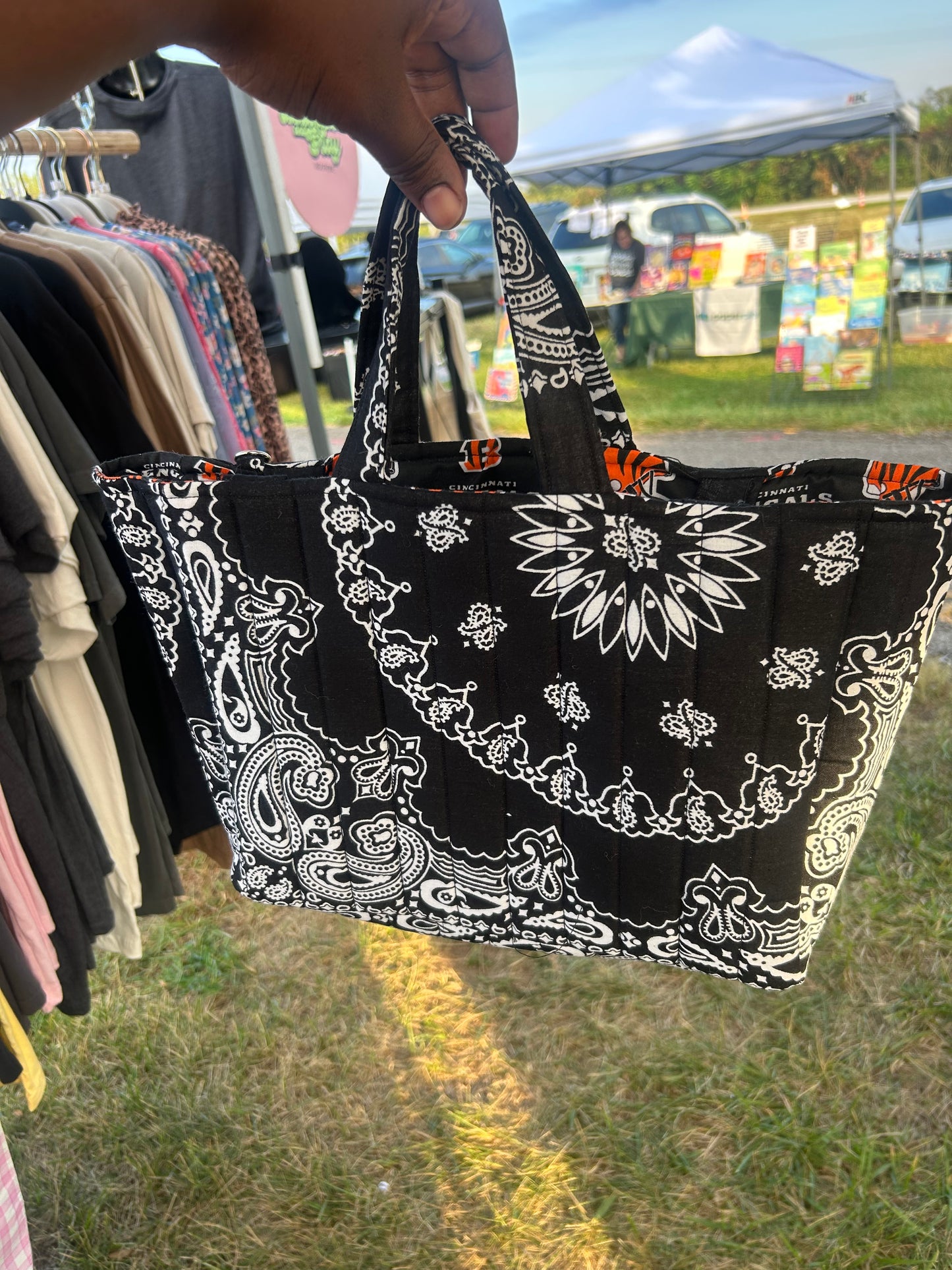 Bengals Bandana Mini Tote Bag | Black Bandana and Bengals Printed Tote Bag