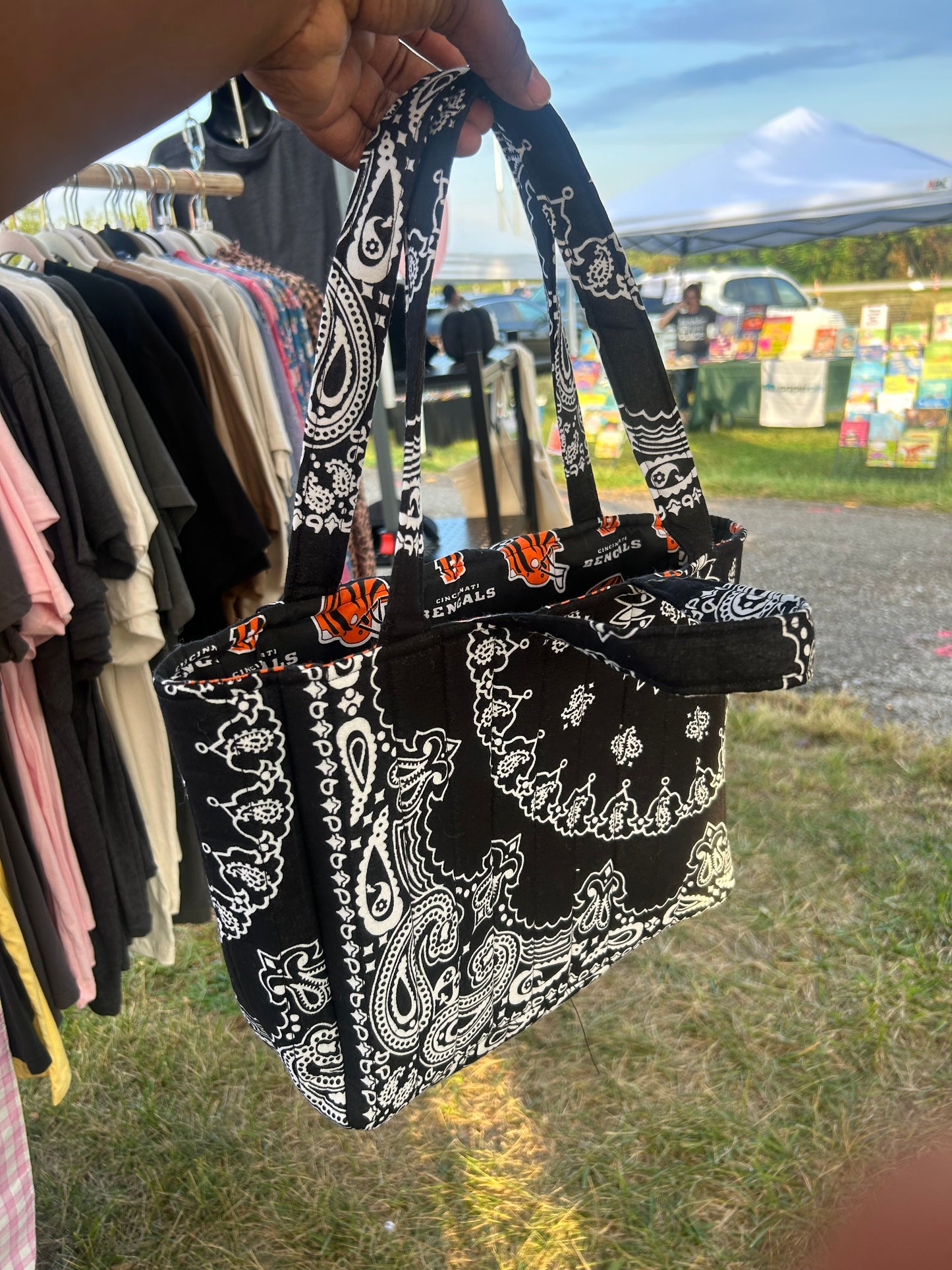Bengals Bandana Mini Tote Bag | Black Bandana and Bengals Printed Tote Bag