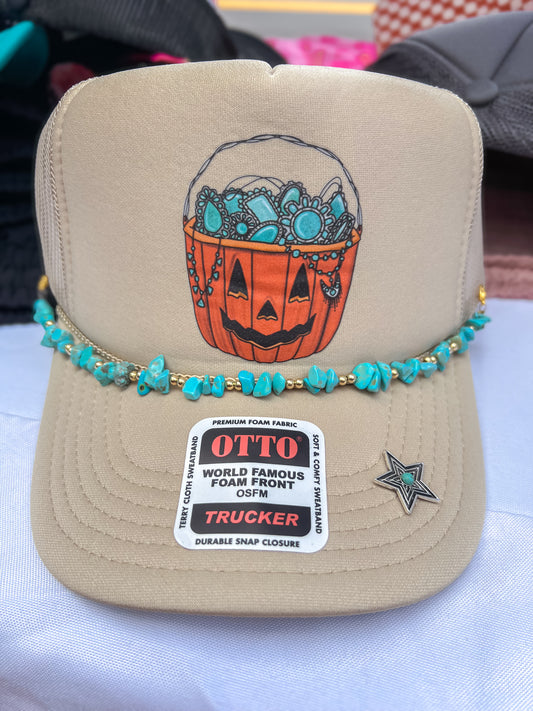 Turquoise Trick or Treat Trucker Hat