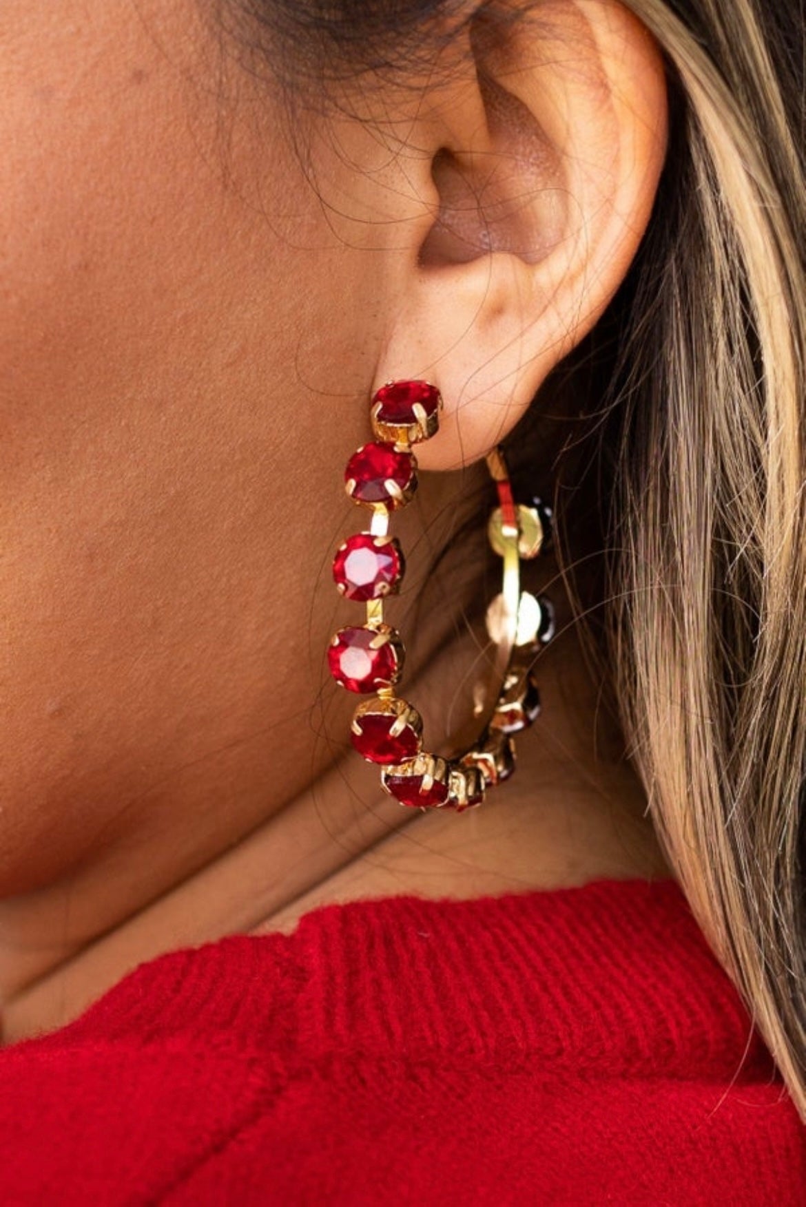Ruby Gem Gold Hoop Earrings
