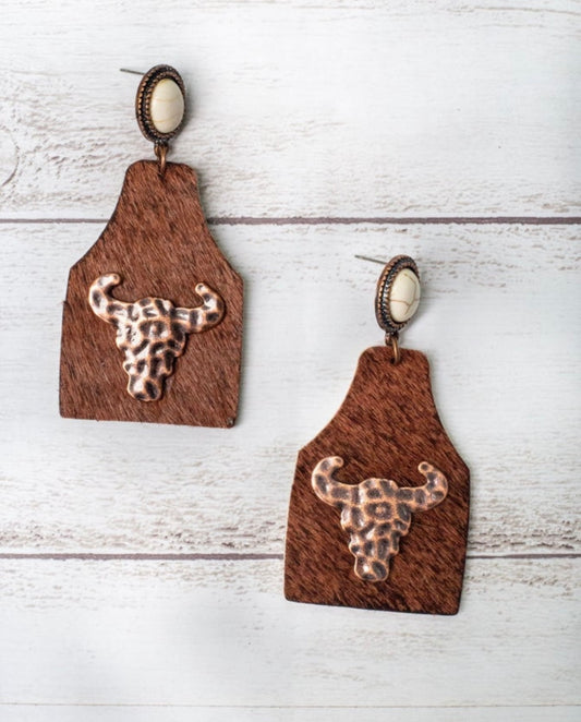 Cowhide Cattle Tag Earrings