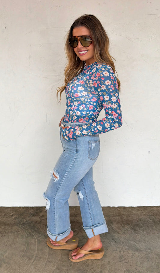 Bloom and Blue Mesh Top
