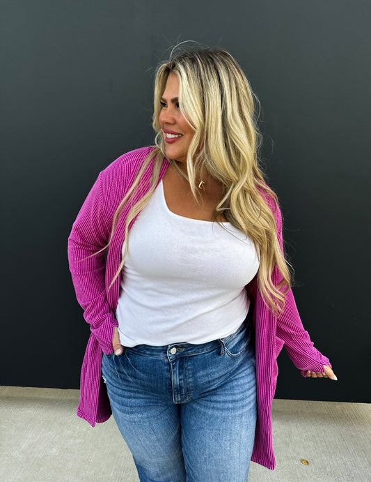 Valentine’s Day Ribbed Cardigan | Magenta