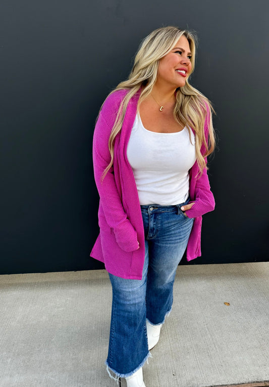 Valentine’s Day Ribbed Cardigan | Magenta