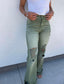 Carly | Olive Distressed Wide Leg Jeans