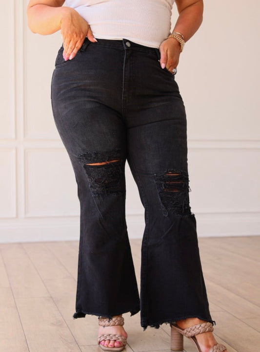 Elle | Black Distressed Jeans