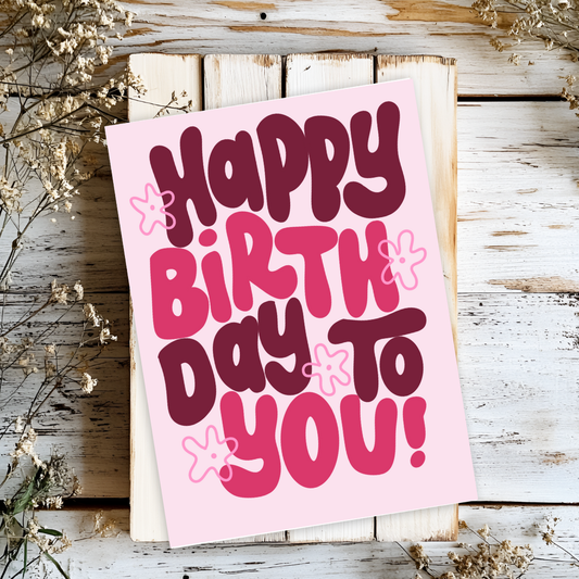 Happy Birthday Greeting Card in Pink Floral