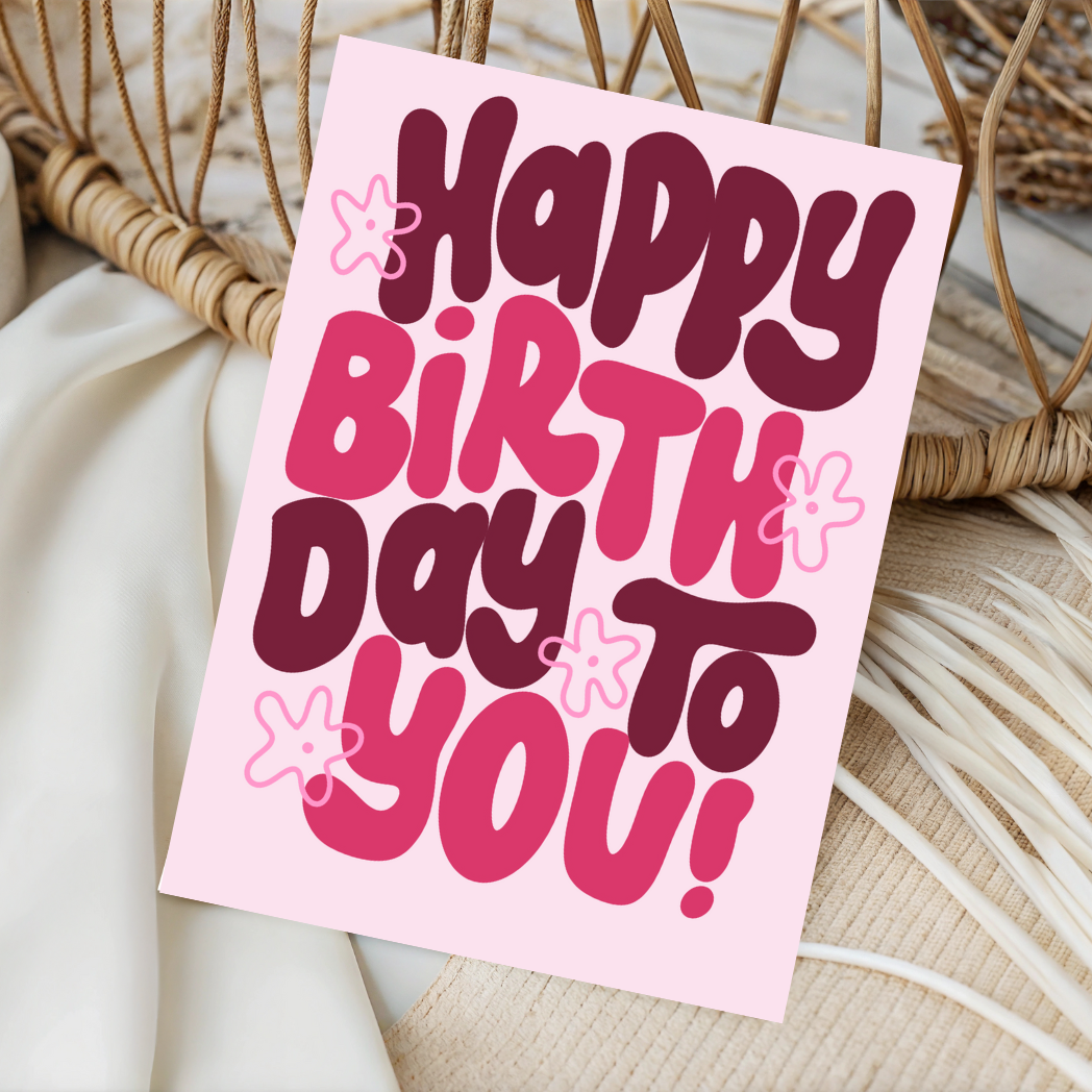 Happy Birthday Greeting Card in Pink Floral