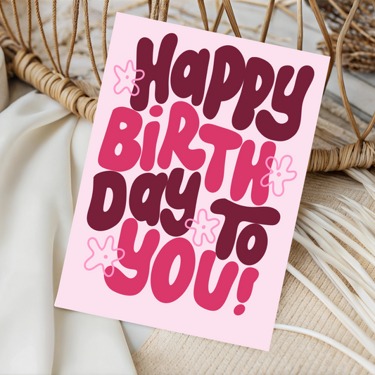 Happy Birthday Greeting Card in Pink Floral