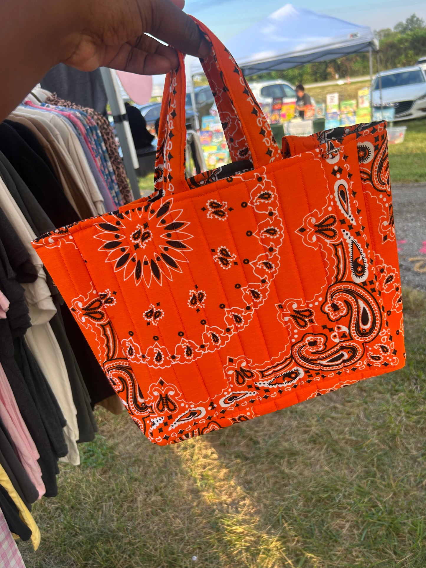 Bengals Bandana Mini Tote Bag | Orange Bandana and Bengals Printed Tote Bag