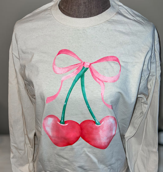 Cherry Hearts Valentines Long Sleeve T-Shirt