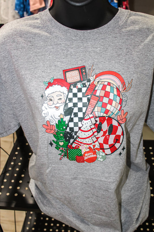 Christmas Santa Collage Graphic Tee in Gray