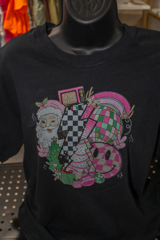 Christmas Santa Collage T-Shirt in Black