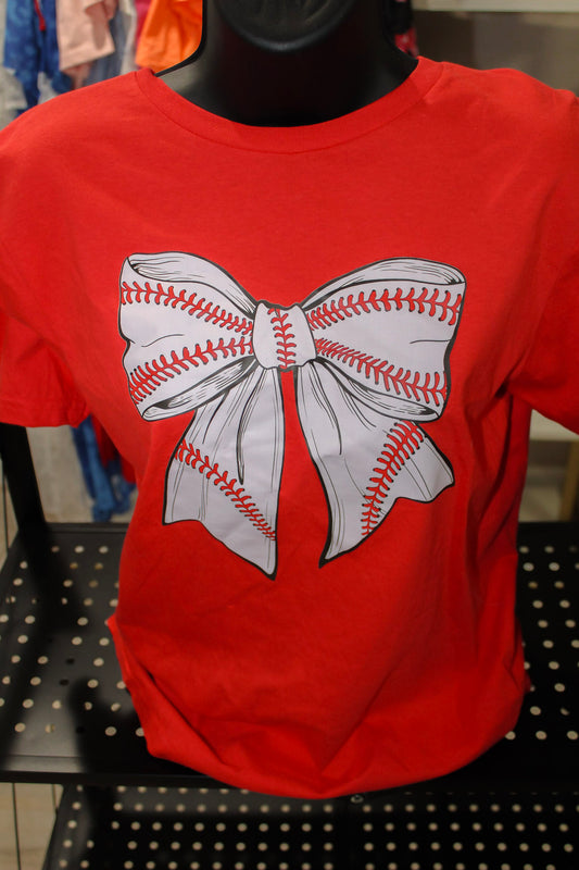 Red Baseball Bow Graphic Tee