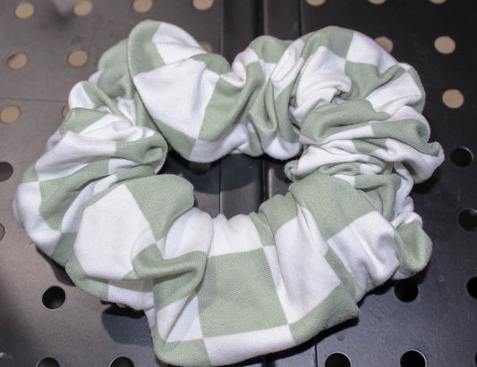 Sage & White Checkered Scrunchie