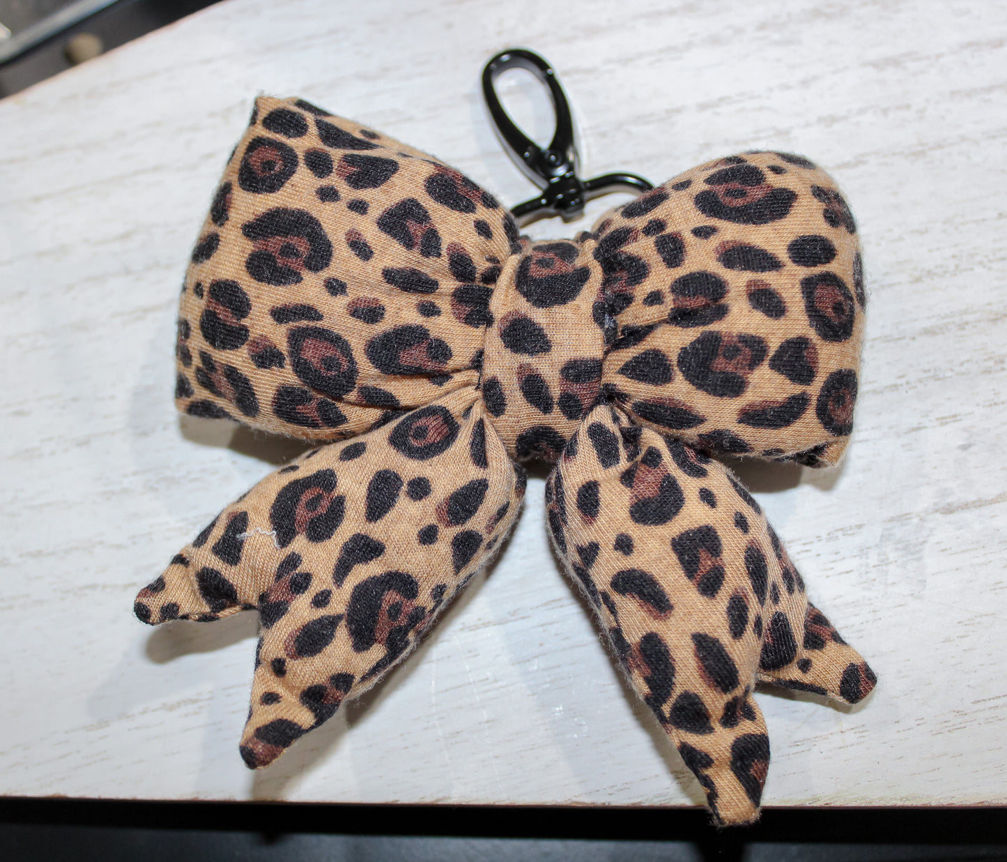 Leopard Print Puff Bow Keychain