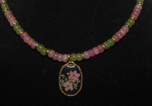 Pressed Flowers Pendant Beaded Necklace