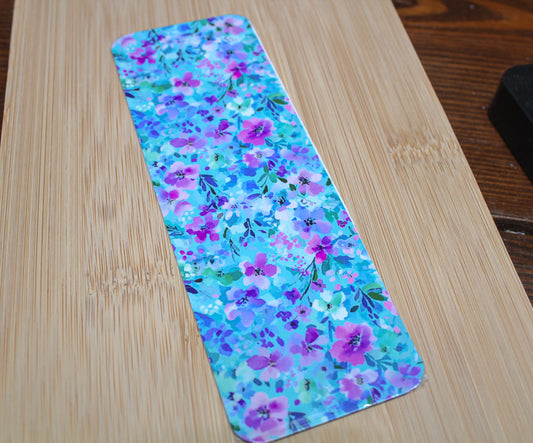 Blue and Purple Floral Paper Bookmark