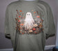 Olive Green Floral Ghost Graphic Tee – Whimsical Halloween Wildflower Shirt (S-3X)