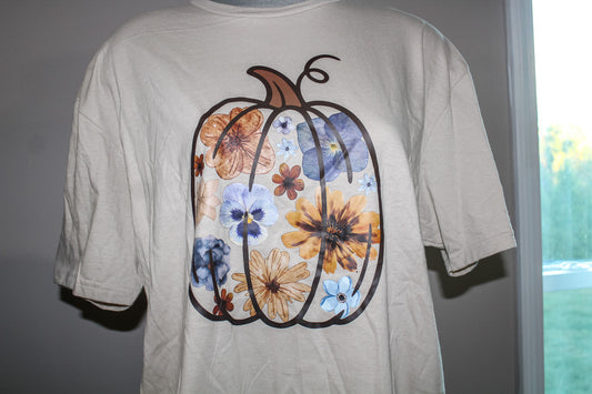 Neutral Floral Pumpkin Graphic Tee - Fall Watercolor Pumpkin T-Shirt (S-3X)