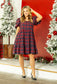 Happy Holidays Dress | Red & Navy Plaid Puff Sleeve