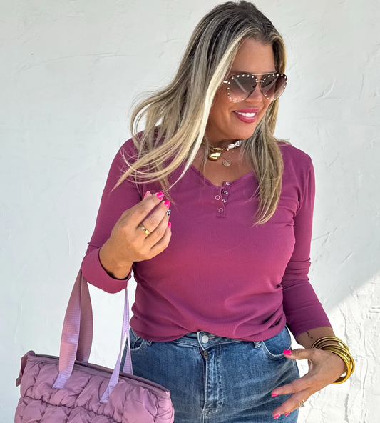 Plum Henley Long Sleeve Top