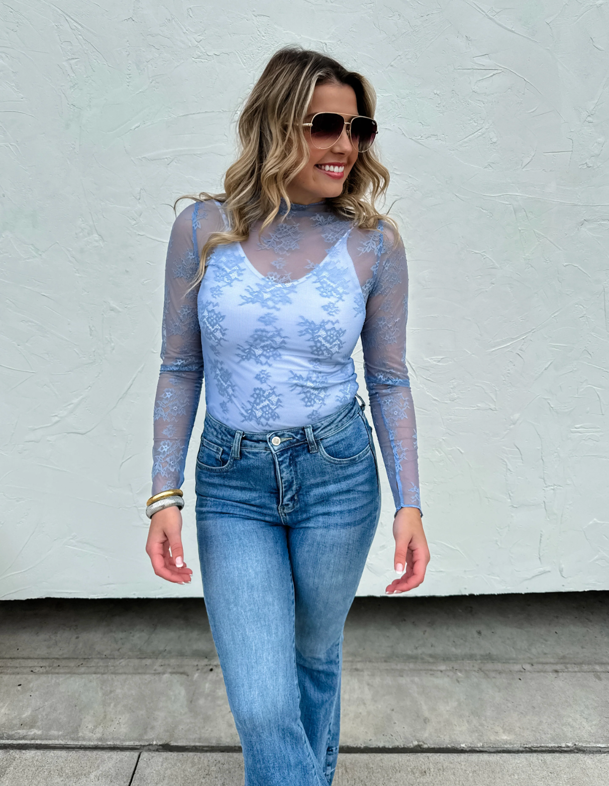 Roxy Baby Blue Lace Top