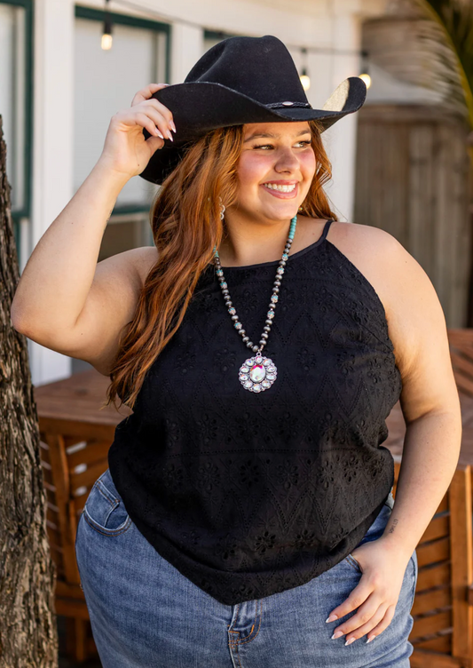 Eyelet Tank Top in Black