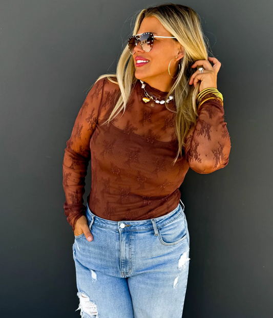 Roxy Brown Lace Top