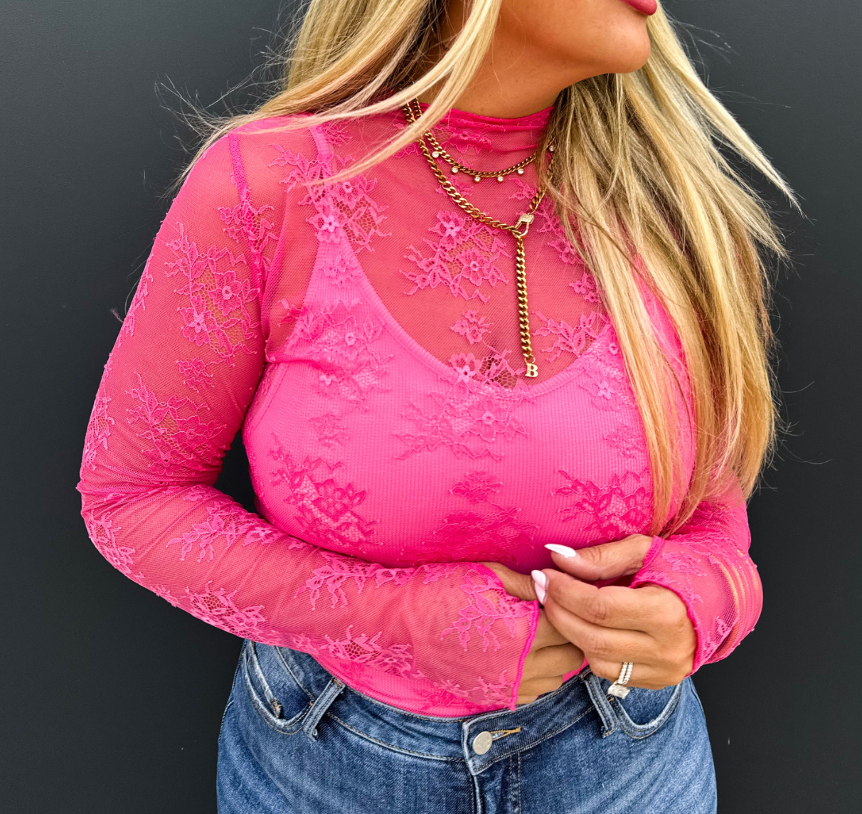 Roxy Hot Pink Lace Top