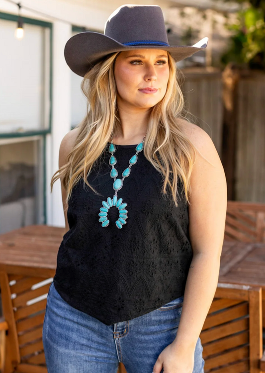 Eyelet Tank Top in Black