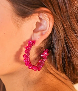 Hot Pink Beaded Hoops