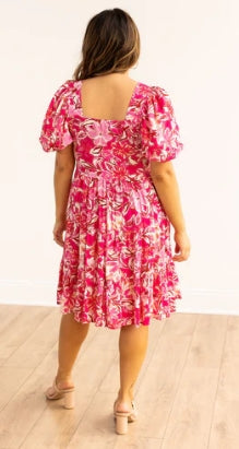 Drawn To You | Pink Floral Puff Sleeve Dress