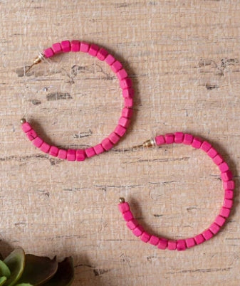 Pink Beaded Hoops