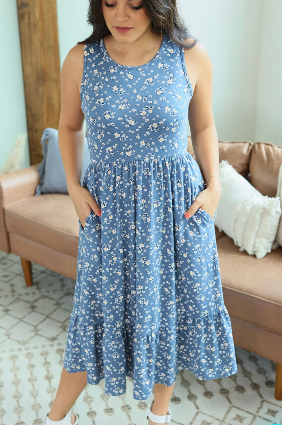 Dancin' in the Country | Denim Blue Floral Dress