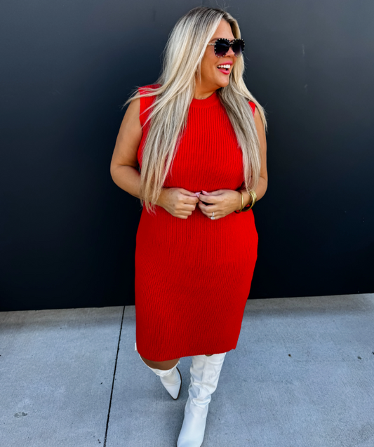 Pretty Heart Red Sweater Dress
