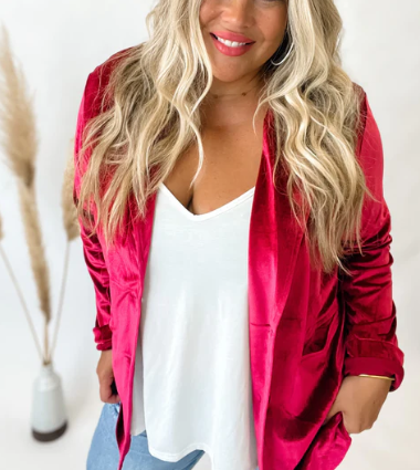 Music City Queen | Velvet Red Wine Blazer