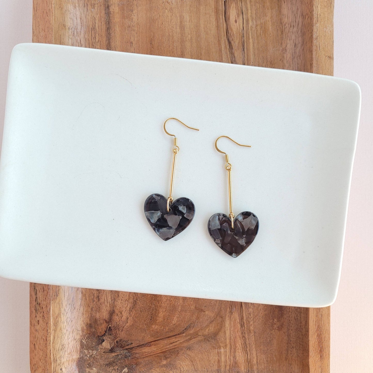 Mina Heart Earrings - Black Earrings