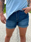 Rolled High Rise Denim Shorts | Medium Wash